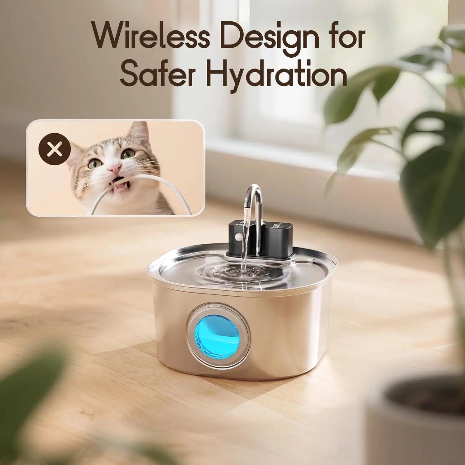 BIYYK AquaFlow™ 3L Wireless Stainless Steel Pet Fountain — product image 4